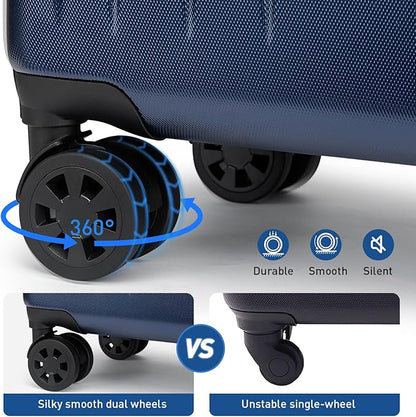 KYME Suitcase Hardshell With Double Spinner Wheels, PC+ABS TSA Lock Travel Luggage (Navy Blue, 24" Checked)