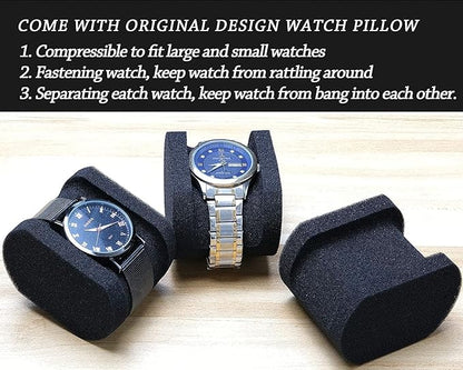 4 slots watch travel case roll, hard watch box storage organizer with soft foam pillows, fit up to 55mm face size watch(green microfiber lining)