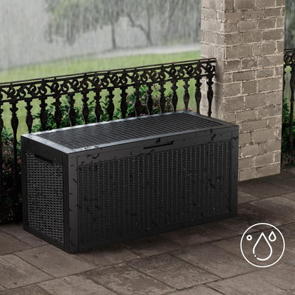 100 Gallon Resin Deck Box, Waterproof Outdoor Storage Bin for Patio Furniture, Pool Accessories, and Garden Tools, Lockable & UV-Resistant, Black