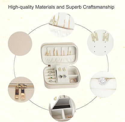 Travel Jewelry Case Bulk Of 4 For Women Weekend Trips, Gold Zip PU Leather Compact Jewelry Organizer For Earring Bracelets Beige Travel Jewelry Box Set Perfect For Small Bridesmaid Jewelry Box Gift