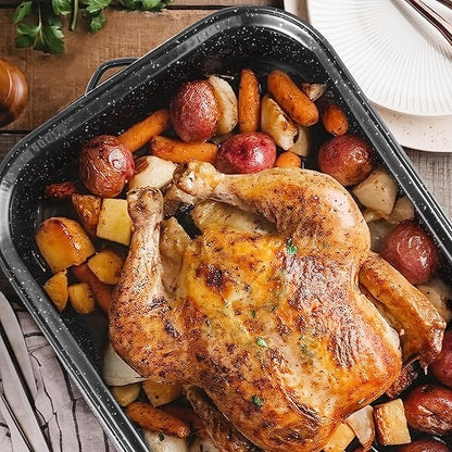JY COOKMENT Roasting Pan With Lid and Rack, 21' Rectangular, 25lb Turkey Roaster Pot, Large Oven Roaster Tray, V-Rack and Versatile Lid Bone Turkey Baster