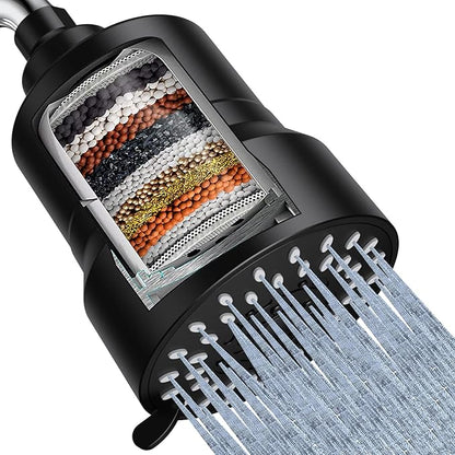 Filtered Shower Head, 3 Modes High Pressure Shower Head with 15 Stage Hard Water Filter Cartridge for Remove Chlorine and Harmful Substances