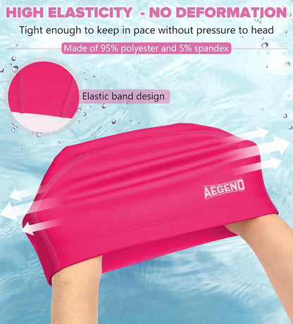 Aegend Fabric Swim Cap, Silicone Waterproof Layer - Breathable Cloth Swimming Cap, Keep Hair Dry with Hight Elasticity for Youth(8-16) Adult, 2 Sizes to Choose