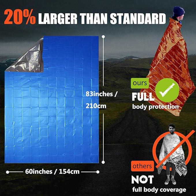 Frelaxy Emergency Blanket 2-Pack/4-Pack, Extra-Thick Extra-Large Space Blankets with Whistles, Storage Pouchs, and EVA case