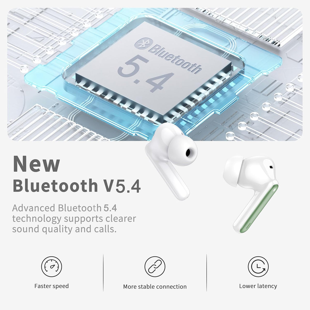 Wireless Earbuds, Bluetooth 5.4 Headphones in Ear with 4 ENC Noise Cancelling Mic, New Wireless Earphones HiFi Stereo Deep Bass 40H Playtime, in-Ear Bluetooth Earbuds LED Display IP7, USB-C, Green