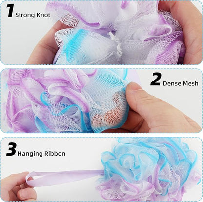 Chuya Bath Sponges Loofahs 70 Grams Large Size,4 Pack Shower Sponge Exfoliating Cleaning Bath Loofa Body Scrubber Balls for Women Men Children Washing
