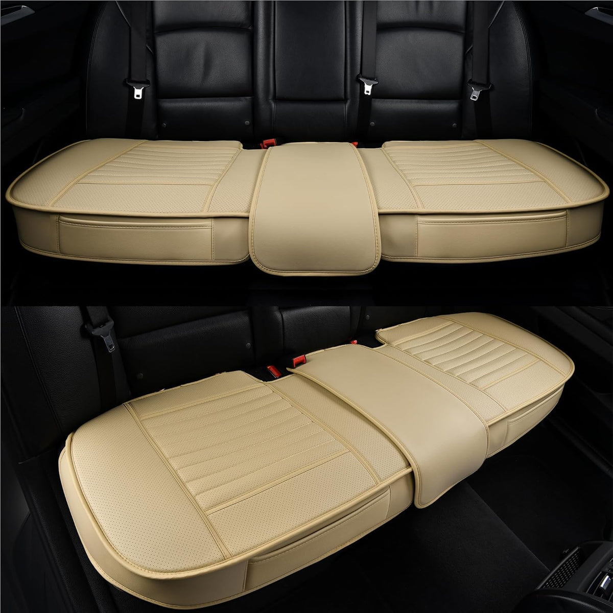 Back Seat Covers, Rear Seat Cushions, Auto Bench Protector with Breathable PU Leather and Non-Slip Bottom Universal for 4 Season (Beige, 61" x 20. 5")
