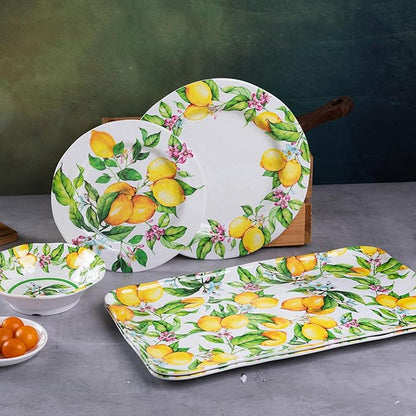 LEHAHA Melamine Lemon Large Rectangular Serving Tray/Platters Set of 2, 17.5" x 10", 2-Piece Melamine Platters Serving Set,Dishwasher Safe