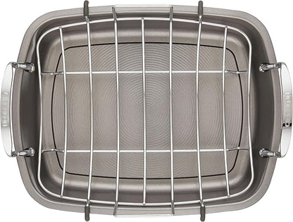 Circulon Total Bakeware Nonstick Roaster, Roasting Pan with Rack, 17-Inch x 13-Inch, Gray