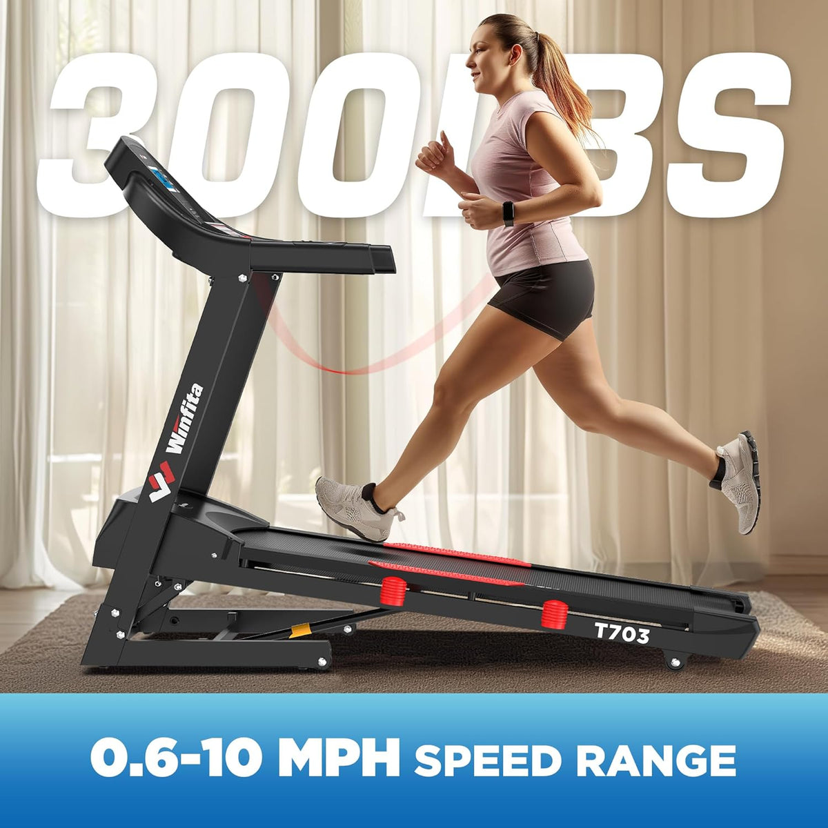 4.0HP Treadmill with 15% (8.5°) Auto Incline, 300LBS Capacity, 10 MPH Speed, 50''x18'' Wide Belt, APP, Bluetooth, Folding Treadmills for Home with 64 Programs, Pulse Monitor, BMI Calculation