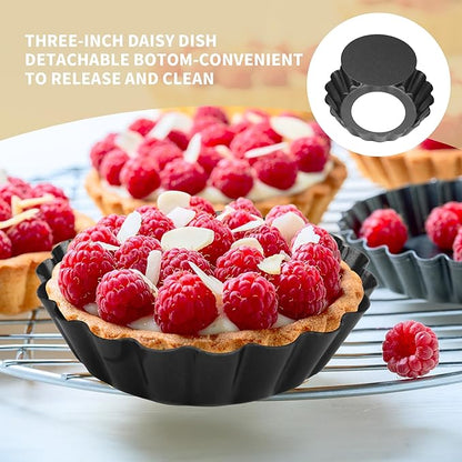 12 pcs Egg Tart Molds, 3" Mini Tart Pans Removable Bottom, Cupcake Cake Muffin Mold Tin Pan Baking Tool, Reusable Quiche Bakeware Carbon Steel for Pies, Quiche, Cheese Cakes, Desserts