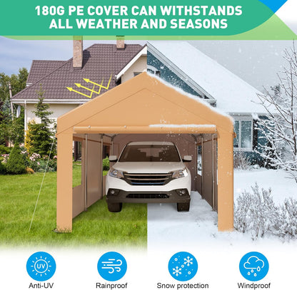 10X20 Ft Heavy Duty Carport Canopy, Portable Garage, Car Tents, Easy to Assemble, Reinforced Structure, with Hanging Edge, Applicable to Car, Bike, Boat, Party (Yellow)