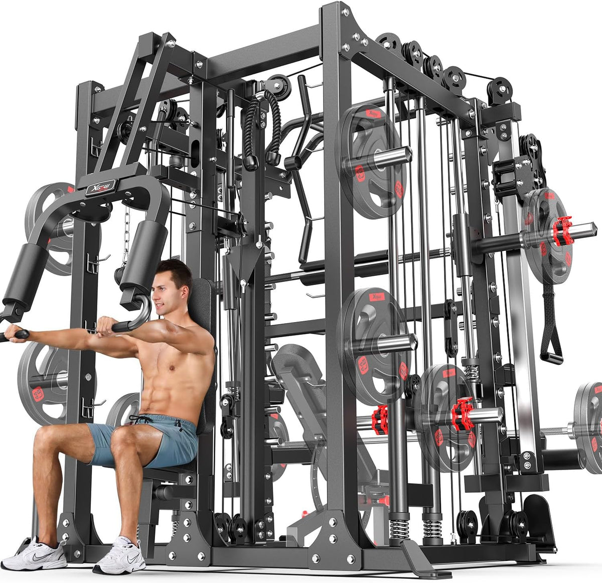 Power Cage,1600lbs Multi-Function Power Rack with Adjustable Cable Crossover System and More Training Attachment, Weight Cage for Home Gym