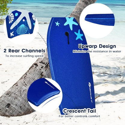 KOTEK 33/37/41 Inch Body Board with Wrist Leash, EPS Core, Dual Channel, HDPE Slick Bottom, Bodyboard for All Skill Levels & Wave Conditions