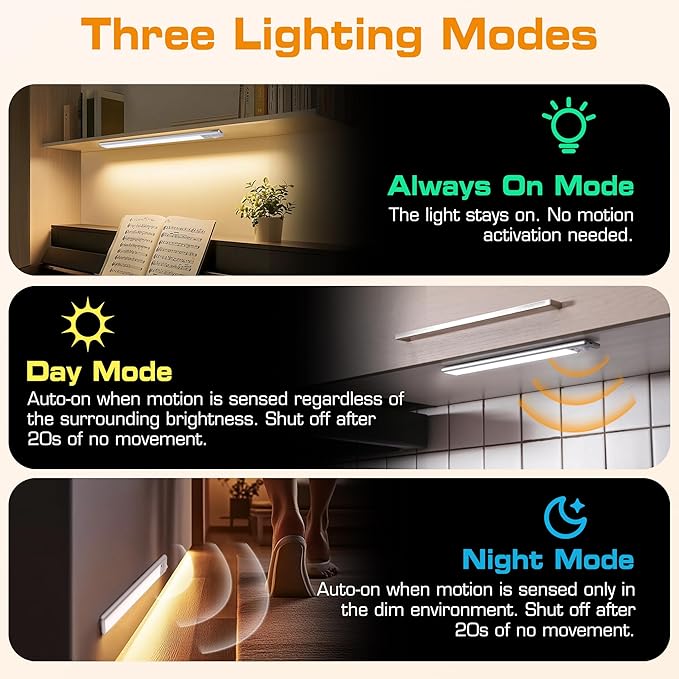 EverBrite 78LED Under Cabinet Lighting, Motion Sensor Light with Remote Control, 3 Color Temperatures & Magnetic Dimmable Closet Lights, Under Counter Lights for Kitchen, Hallway, 200 Lumen, 2 Pack