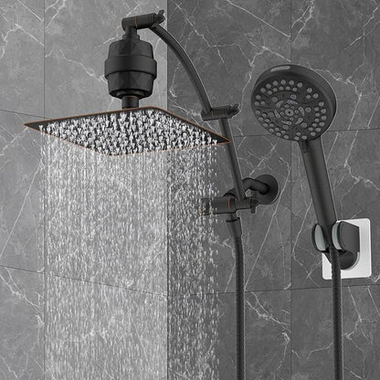 Hibbent All Metal 10'' Dual Filtered Rainfall Shower Head Combo, High Pressure Handheld Shower Head, 16'' Adjustable Arc Extension Arm, 20 Stage Shower Filter, 10-spray, 71'' Hose, Oil Rubbed Bronze