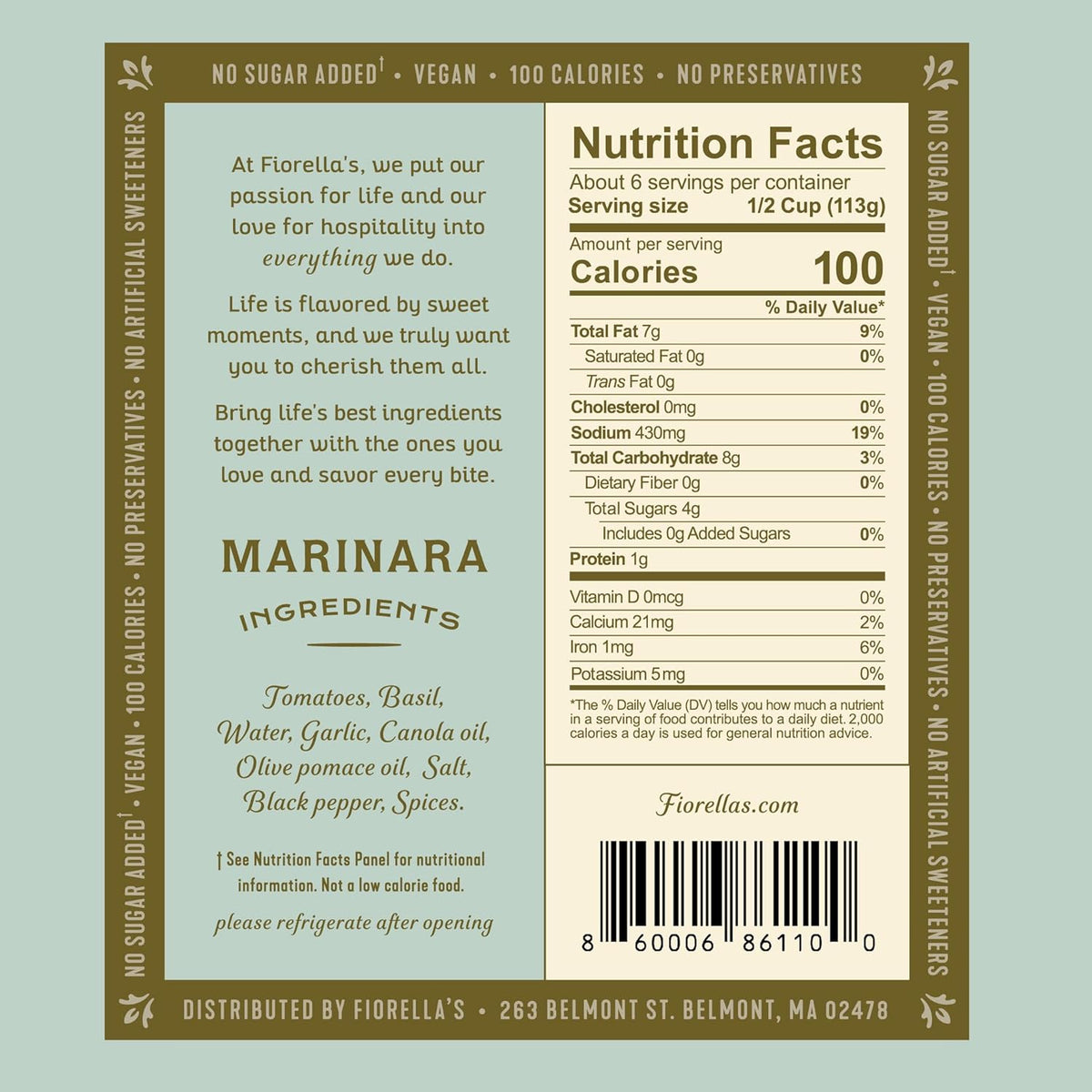 Fiorella's Marinara Pasta Sauce - Tomato Sauce Made with Fresh Ingredients - No Sugar Added, Vegan, Gluten Free, No Preservatives Added, Pasta Sauce, 25 Oz (Pack of 2)