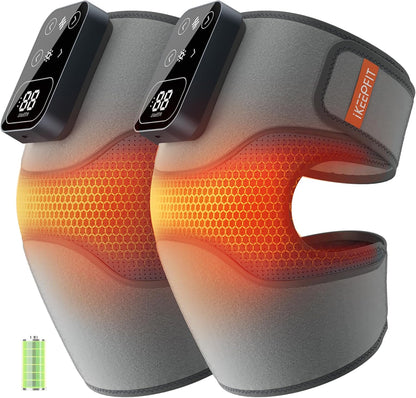 Cordless Knee Massager with Heat Vibration for Pain Relief, MAXwarm 4.0[2025 Upgraded] - Electric Heated Knee Brace with 5 Heat Levels and 3 Massage Mode, Gifts for Men Women (Grey, Pair)