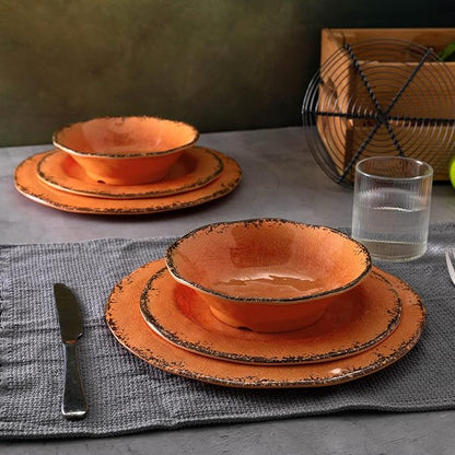 LEHAHA Melamine Serving Tray/Platters Set of 2, 17.5" x 10", 2-Piece Large Rectangular Melamine Platter Set for Serving Food, Orange