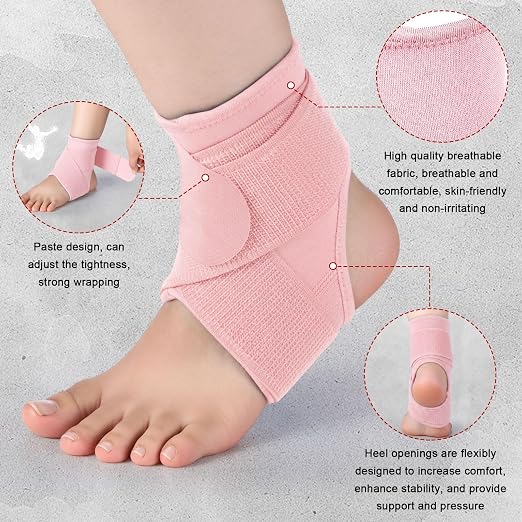 Honoson 2 Pcs Ankle Brace Kid Ankle Support Youth Neoprene Lace up Compression Sleeve Foot Brace Stabilizer with Adjustable Strap for Sport Sprained Plantar Fasciitis Achilles Tendonitis(Pink,L)