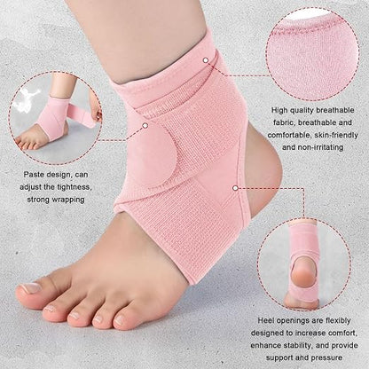 Honoson 2 Pcs Ankle Brace Kid Ankle Support Youth Neoprene Lace up Compression Sleeve Foot Brace Stabilizer with Adjustable Strap for Sport Sprained Plantar Fasciitis Achilles Tendonitis(Pink,L)