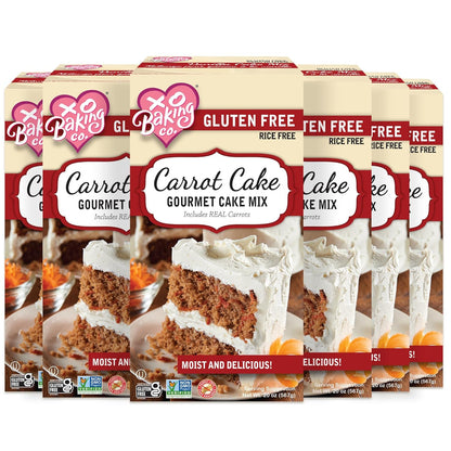 XO Baking Co. Gluten Free Carrot Cake Gourmet Cake Mix; Contains Real Carrots; Non-GMO; Kosher; Rice Free; Soy Free; Dairy Free; Peanut Free; No Preservatives; No Artificial Flavors or Colors, 6-Pack