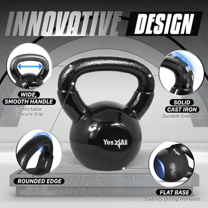 Yes4All Kettlebell Set Vinyl Coated Weights Combo for Full Body Workout Equipment Push up, Grip Strength Training, Dumbbell Weights Exercises