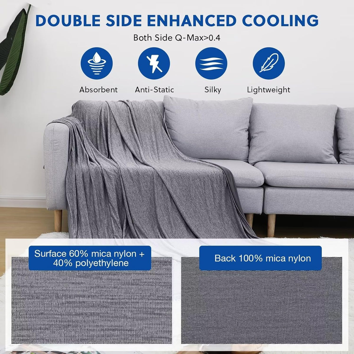 HOMFINE Cooling Blankets for Hot Sleepers - Summer Blanket Thin Lightweight Breathable Soft Double Side Enhanced Cooling for Bed Couch Sofa, Keep Cool for Night Sweats (Black, 50 x 70 inches)