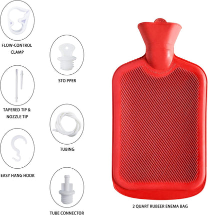 Abyclean Enema Bag Kit Rubber Anal Douche Vaginal Douche Enema Cleaner for Women’s or Man’s Health (Red, 2L)