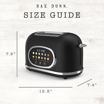 Rae Dunn Retro Digital Electric Toaster, 2 Slice Stainless Steel Toaster With Touchscreen, Countdown Timer, 6 Shade Settings, Wide Slots, High Lift Lever, Bagel, Defrost & Reheat, Digital Black