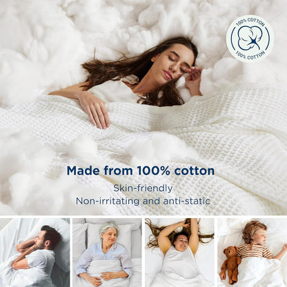 Bedsure 100% Cotton Blanket King Size for Bed - Breathable and Soft, Waffle Weave Blanket for Summer, Thick Cozy Fall Blankets for Women Gift, White, 104x90 inches