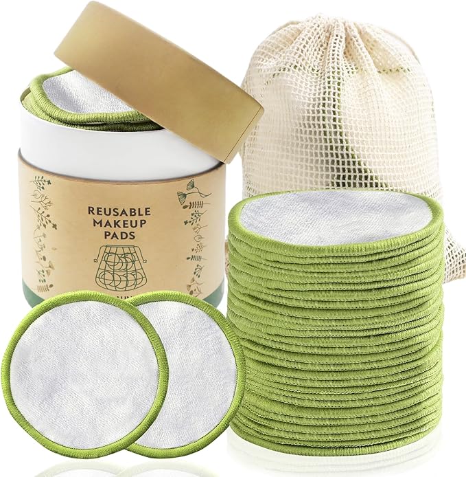 28 Pack Reusable Cotton Rounds with Washable Laundry Bag and Round Box|Travel Essentials for Skincare, Makeup Remover Pads and Storage|Reusable Makeup Remover Pads