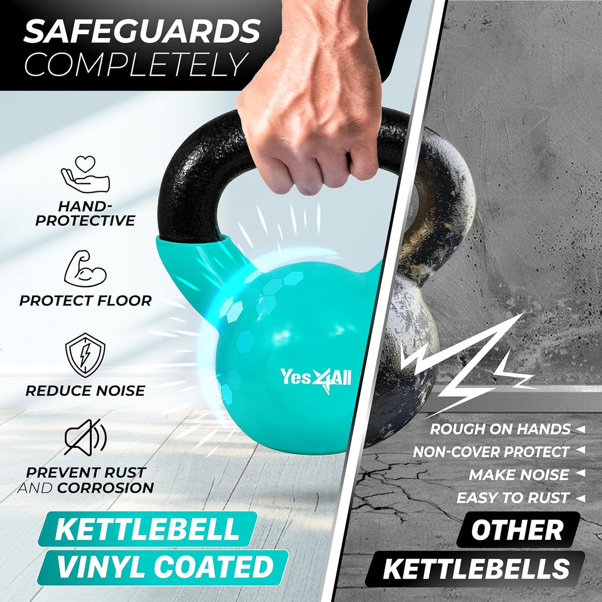Yes4All Kettlebell Set Vinyl Coated Weights Combo for Full Body Workout Equipment Push up, Grip Strength Training, Dumbbell Weights Exercises