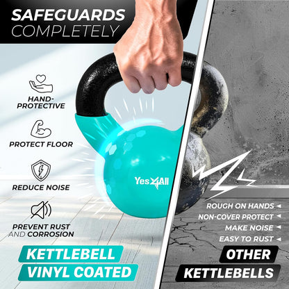 Yes4All Kettlebell Set Vinyl Coated Weights Combo for Full Body Workout Equipment Push up, Grip Strength Training, Dumbbell Weights Exercises