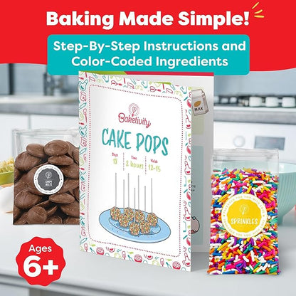 Baketivity DIY Cake Pop Baking Kit for Kids - Premeasured Ingredients, Decorating Supplies