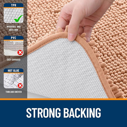 OLANLY Bathroom Runner Rugs 47x20, Extra Soft Absorbent Chenille Bath Rugs, Rubber Backing Quick Dry, Machine Washable Long Bath Mats for Bathroom Floor, Tub and Shower, Home Decor Accessories, Peach