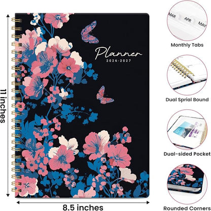 Planner 2026-2027, Academic Year Monthly & Weekly Planner Caledndar, July 2026 - June 2027, Hardcover Large Planning Agenda Book with Tabs for School Office Supplies, 8.5" x 11" - Butterfly Night