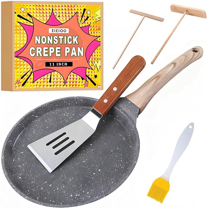 Nonstick Crepe Pan, 11Inch Granite Coating Dosa Pan Pancake Flat Skillet Tawa Griddle, 4 Pcs Kitchen Pancake Grill Pans Set, Fry Pans for All Stoves (11 Inch)