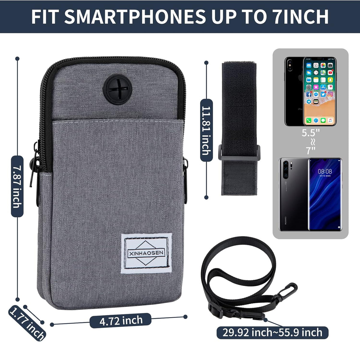 Cell Phone Purse Waist Pack Bag Travel Crossbody Bag Wristband Sport Armband Wallet with Removable Shoulder Strap (Dark Grey)