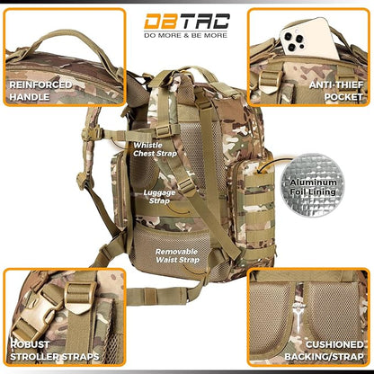 Diaper Bag Backpack for Dad, DBTAC Large Baby Nappy Bag for Men w/Changing Mat, Insulated+Wipe Pockets, Stroller Straps, CP Camo