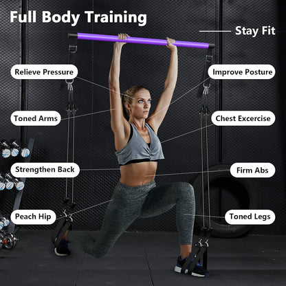 Pilates Bar Kit with Resistance Bands,Pilates Bar with Stackable Bands Workout Equipment for Legs,Hip,Waist and Arm,Exercise Fitness Equipment for Women & Men Home Gym Yoga Pilates