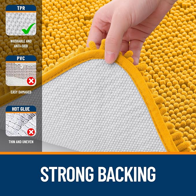 OLANLY Bathroom Runner Rugs 70x24, Soft Absorbent Chenille Bath Rugs, Rubber Backing Quick Dry, Machine Washable Long Bath Mats for Bathroom, Tub and Shower, Home Decor Accessories, Golden Yellow