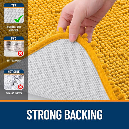 OLANLY Bathroom Rugs 35x24, Extra Soft Absorbent Chenille Bath Rugs, Rubber Backing Quick Dry, Machine Washable Bath Mats for Bathroom Floor, Tub and Shower, Home Decor Accessories, Golden Yellow