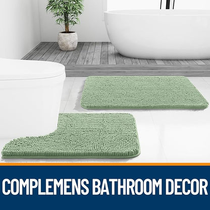OLANLY Bathroom Runner Rugs 47x17, Soft Absorbent Chenille Bath Rugs, Rubber Backing Quick Dry, Machine Washable Long Bath Mats for Bathroom Floor, Tub and Shower, Home Decor Accessories, Sage Green
