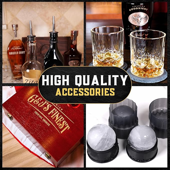 Whiskey Smoker Kit | Cocktail Smoker Kit with Torch, Scorch Shield, Lid, 6 Wood Chips & Gift Box for Smoked Old Fashioned| Bourbon Smoker