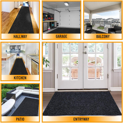 Ottomanson 2'7" x 16' Hallway Runner with Scraper Pile - Extra Durable Non-Slip Rug Mat for Indoor & Outdoor Use - Ideal for Kitchen, Entryway & Garage - High-Traffic Carpet, Black