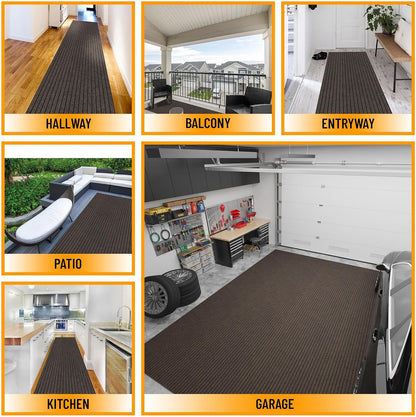 Ottomanson 2'7" x 9' Hallway Runner with Scraper Pile - Extra Durable Non-Slip Rug Mat for Indoor & Outdoor Use - Ideal for Kitchen, Entryway & Garage - High-Traffic Carpet, Brown