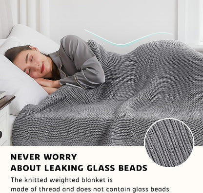 L'AGRATY Knitted Weighted Blanket - 50"x60" 7lbs Cooling Chunky Knit Heavy Blanket for Adults Braided Crochet Throw Thick Cable Yarn Knit Decorative No Beads Evenly Weighted Machine Washable