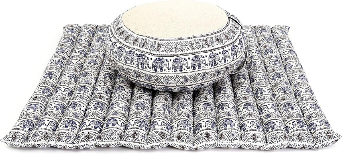 Leewadee Meditation Cushion Set – 1 Round Zafu Meditation Pillow and 1 Square Roll-Up Zabuton Meditation Mat, Pillows Bundle Filled with Kapok