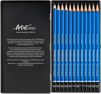 STAEDTLER Mars Lumograph Art Drawing Pencils – Sustainable,Break-Resistant Graphite,Metal Case,12 Count (Pack of 2)
